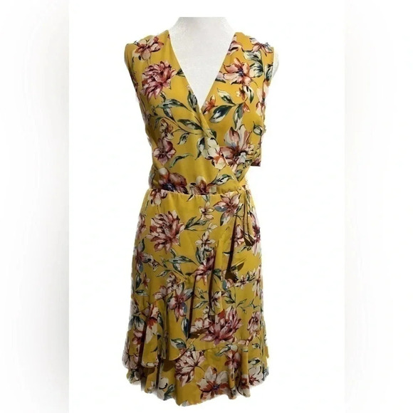 Cactus and clover wrap yellow floral dress large - Picture 1 of 9